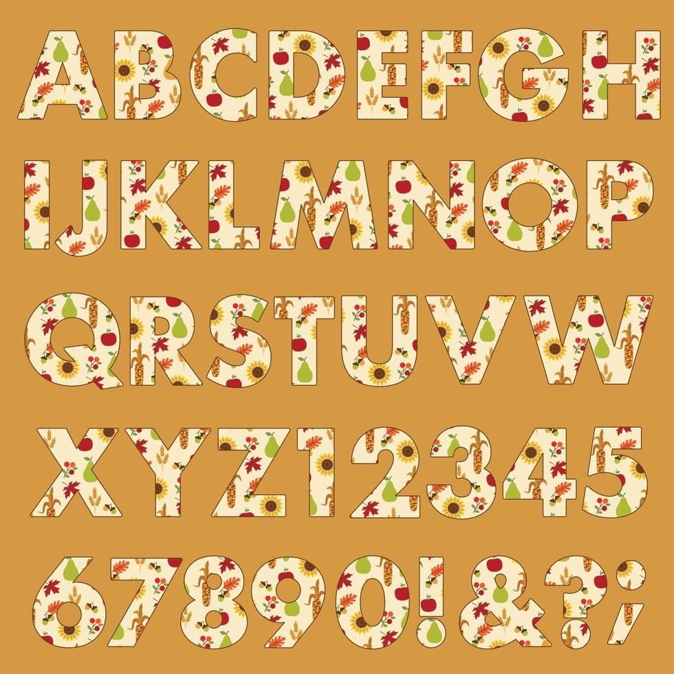 autumn Thanksgiving pattern alphabet vector