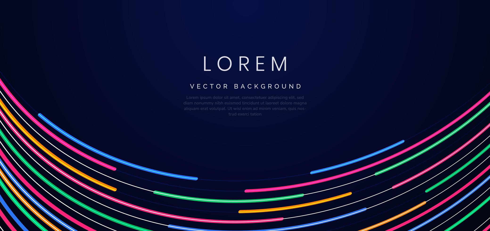 Abstract colorful neon curved lights with copy space for text. vector