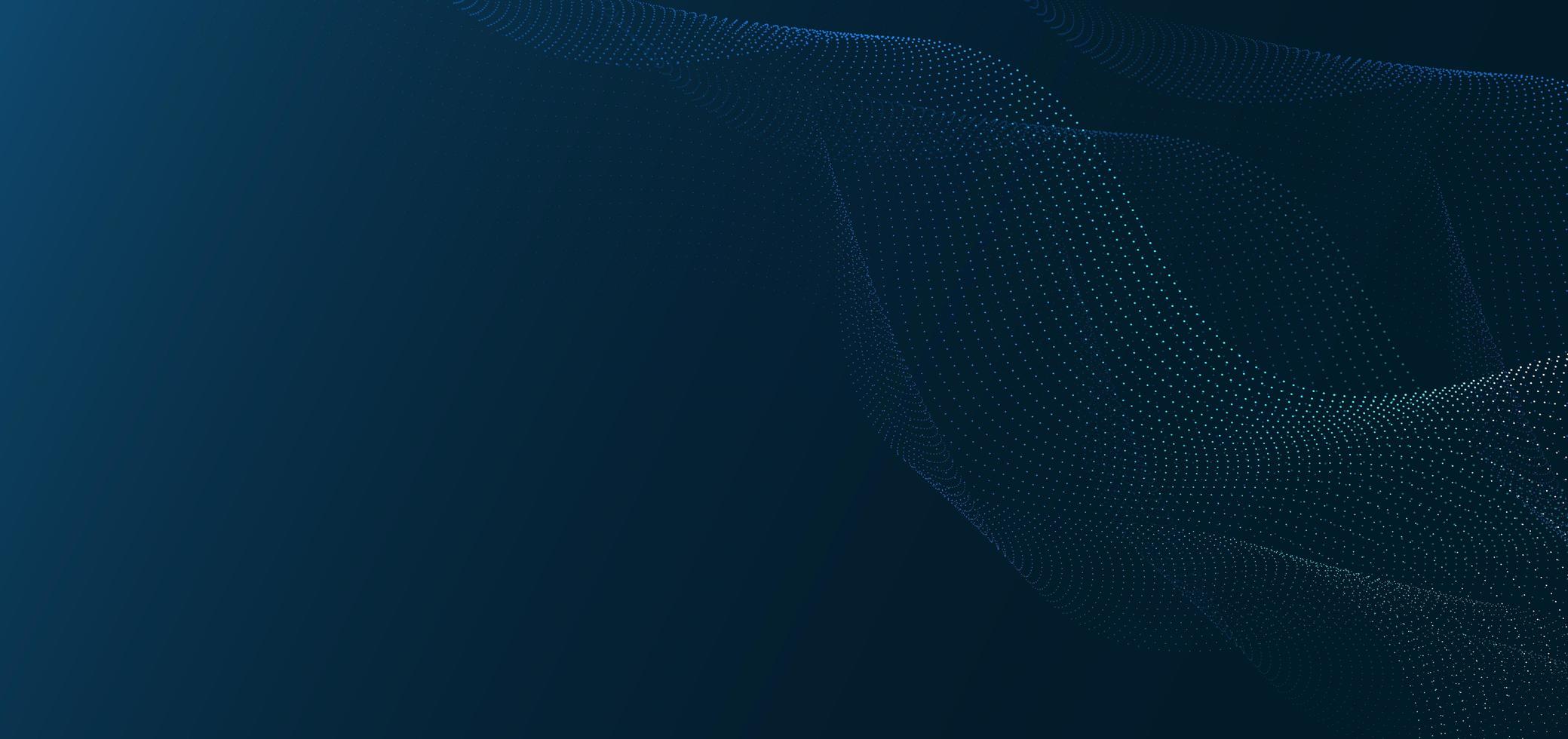 Abstract blue wave dots particles on dark blue background. vector