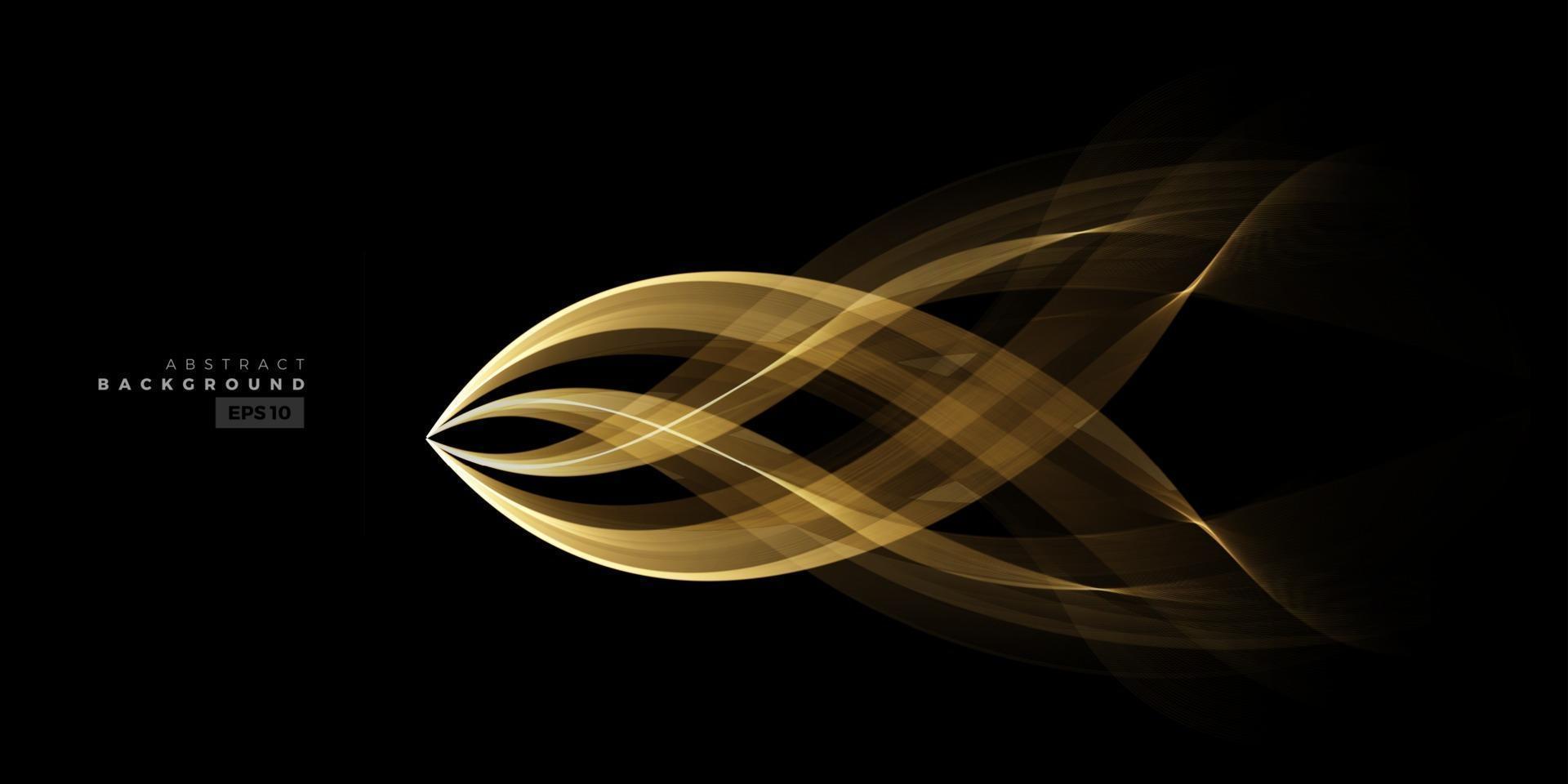 Abstract golden line wave on dark background. vector