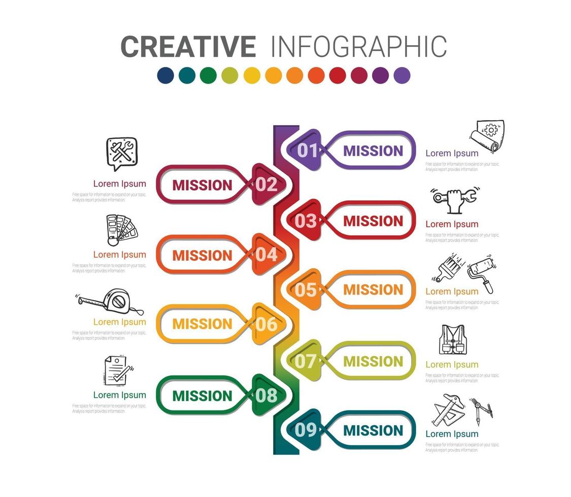 Abstract infographics template with 9 steps vector