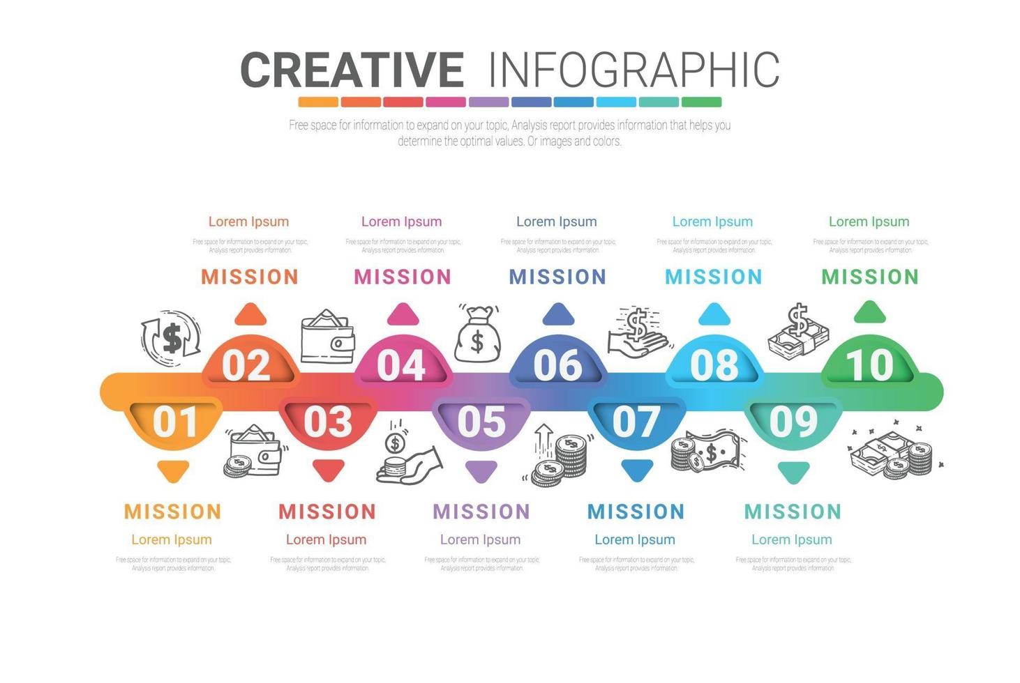 Plantilla de diseño infográfico con opción de números 10. vector