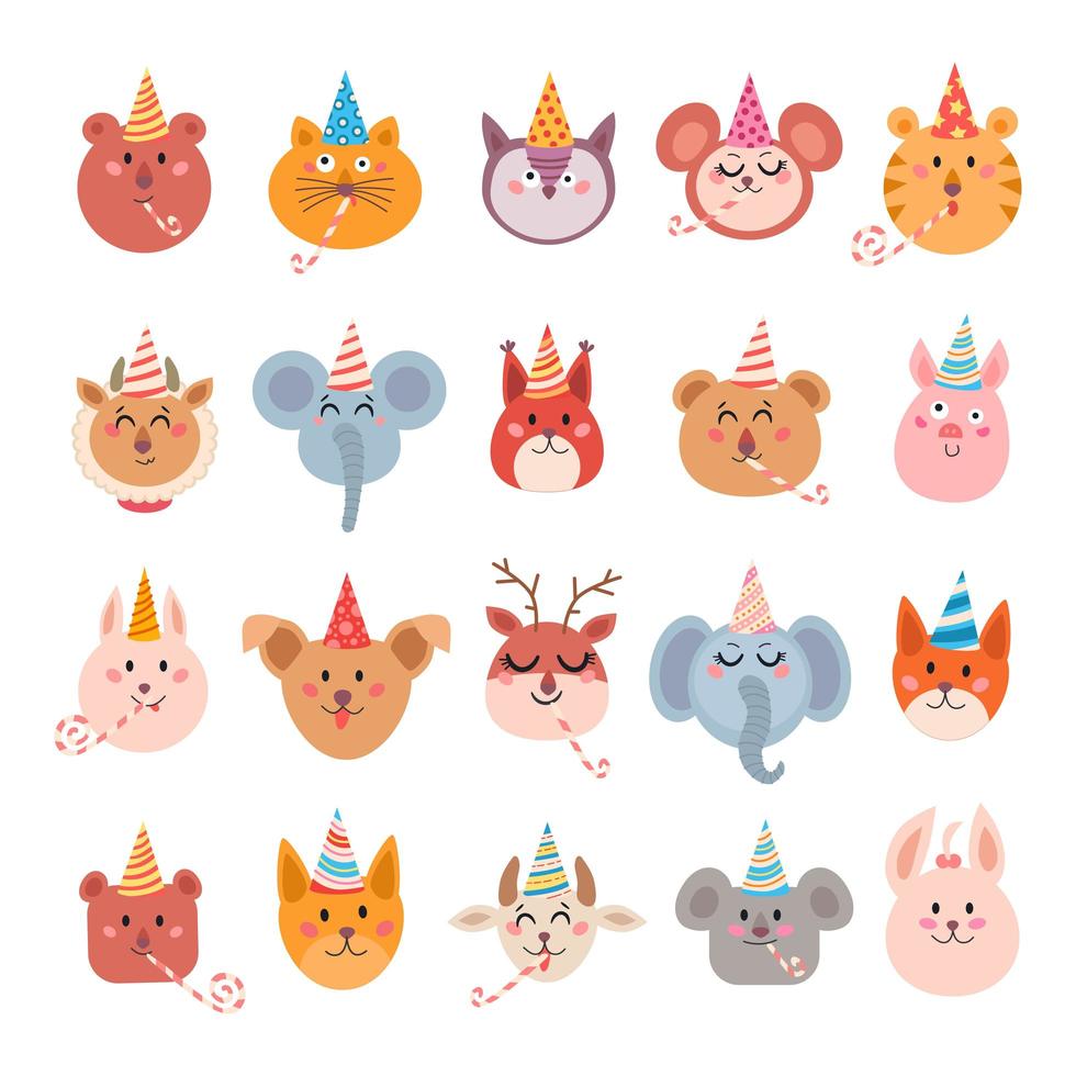 Set of cartoon animals for baby card vector