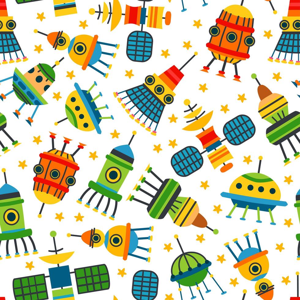 Kids bright cartoon spaceships pattern. A vector