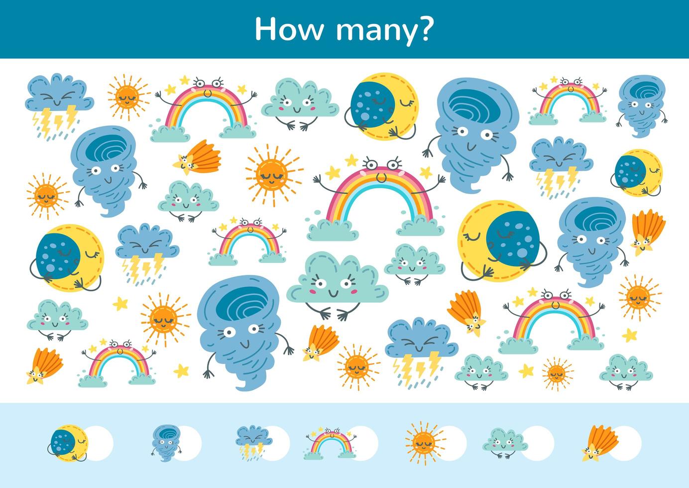 Counting children game of a weather set. vector
