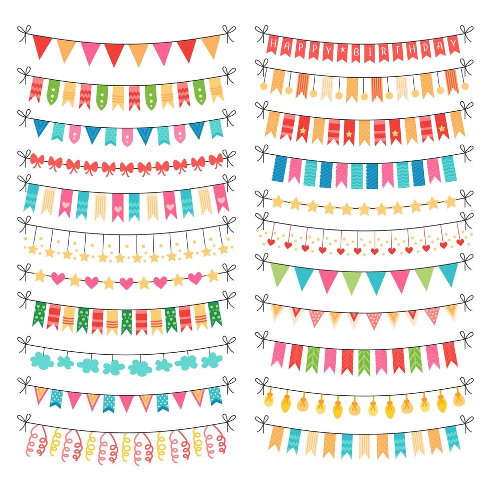 Colorful vector bunting and garland set isolated