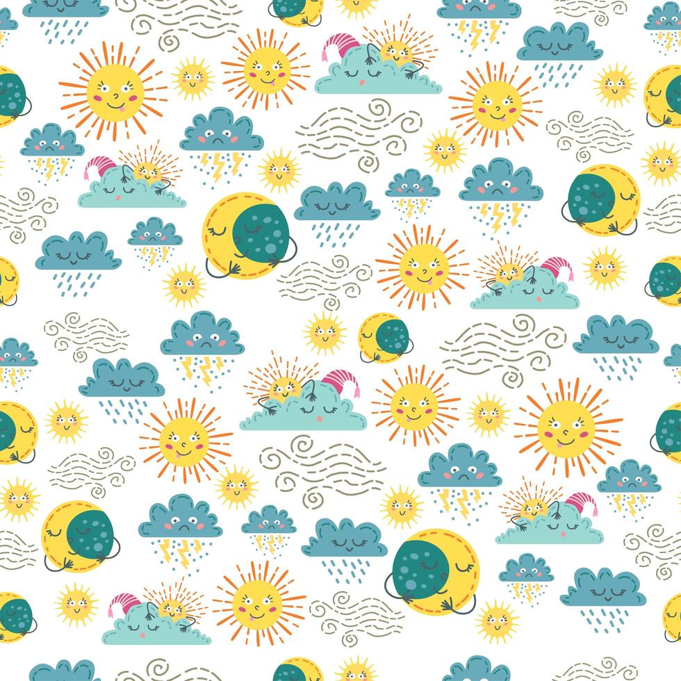 Children cute weather seamless pattern. A vector