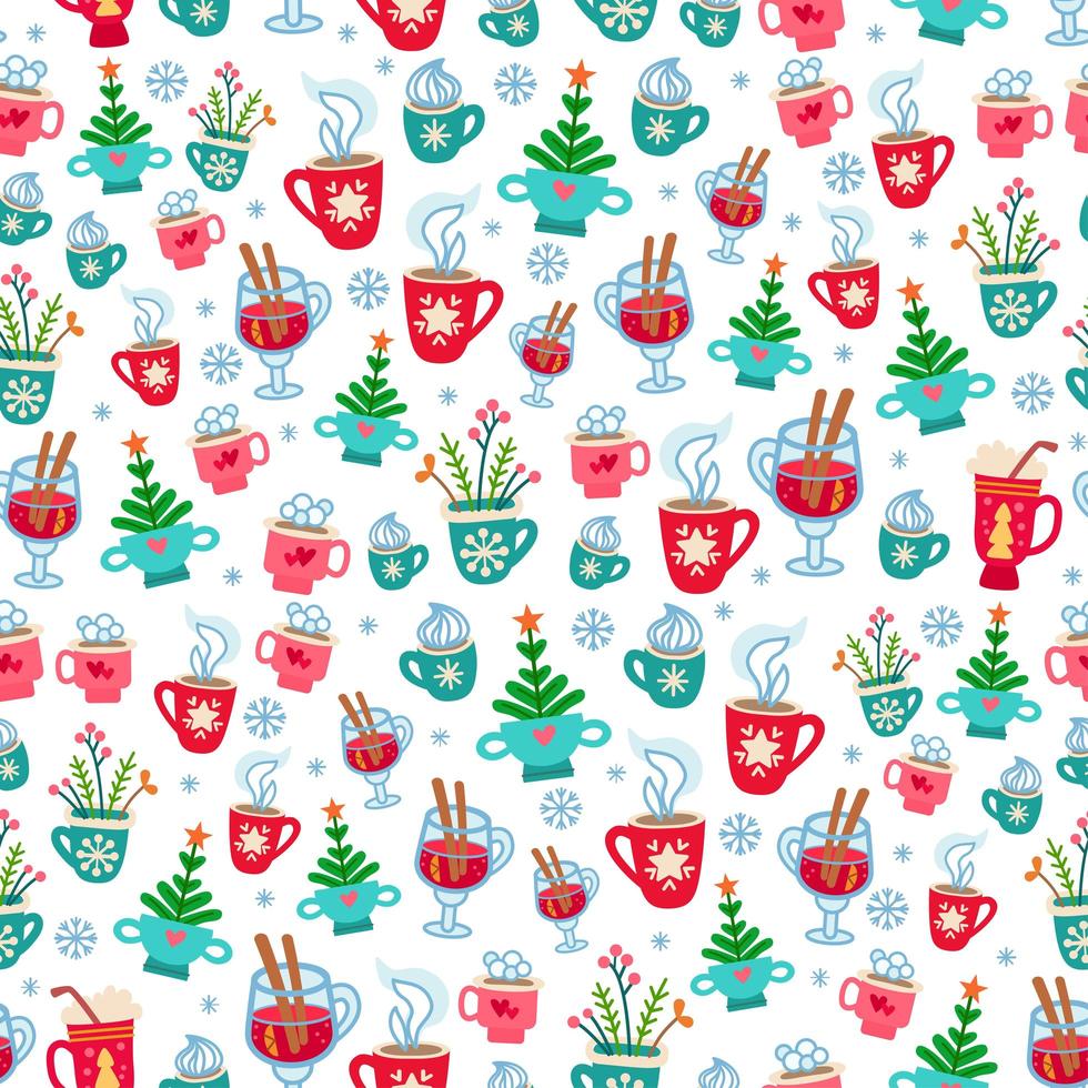 Christmas pattern with hot drinks vector