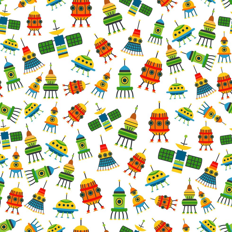 Kids bright cartoon spaceships pattern. A vector