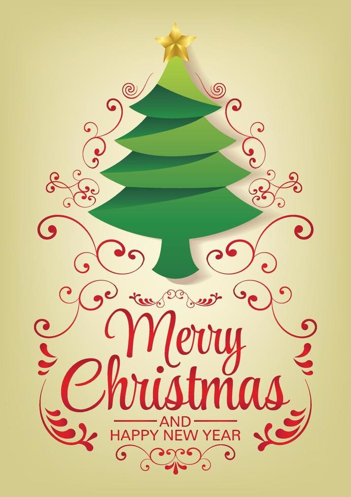 christmas tree gold rectangle background vector