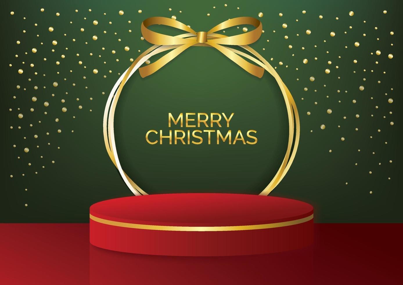 Christmas podium background green and red vector