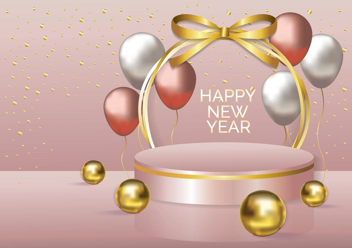 new year rose gold podium background vector