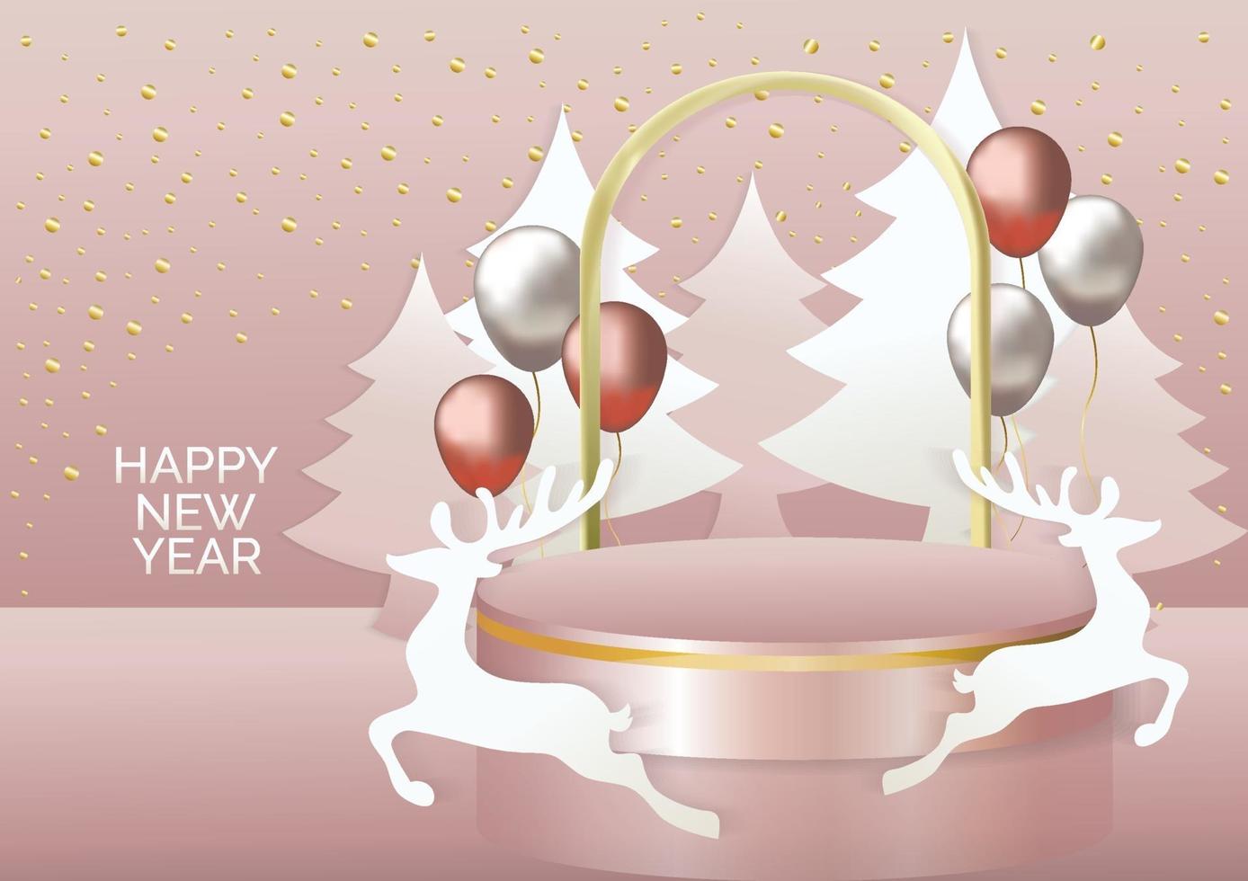 new year display podium rose gold background art vector