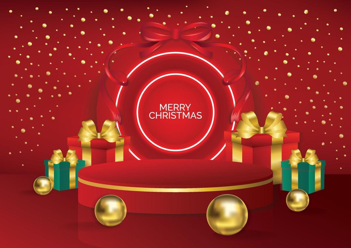 Christmas podium red neon background vector