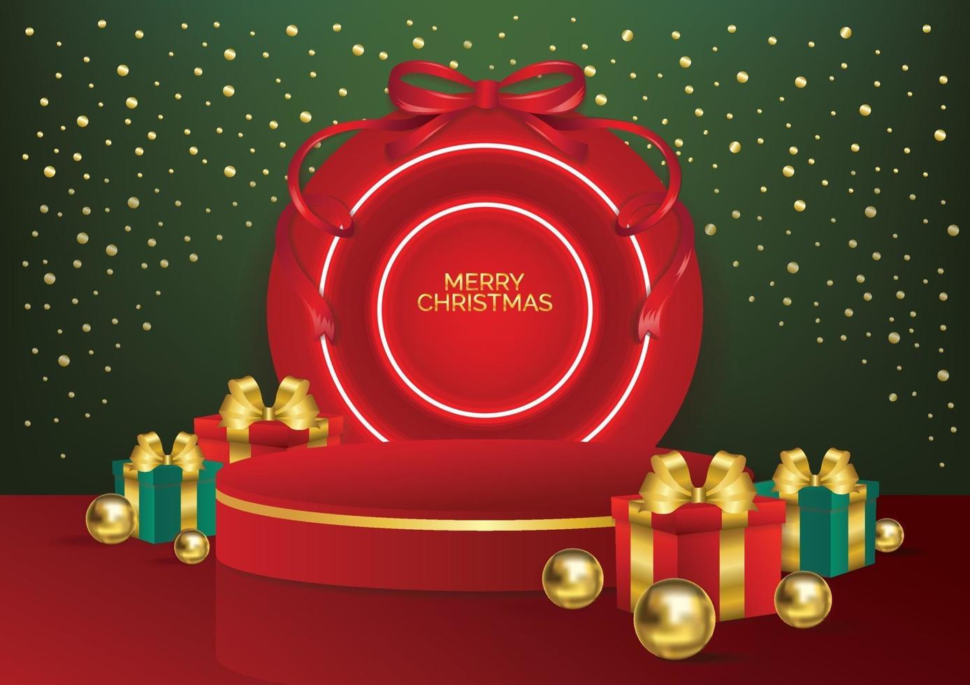 Christmas podium red neon background vector