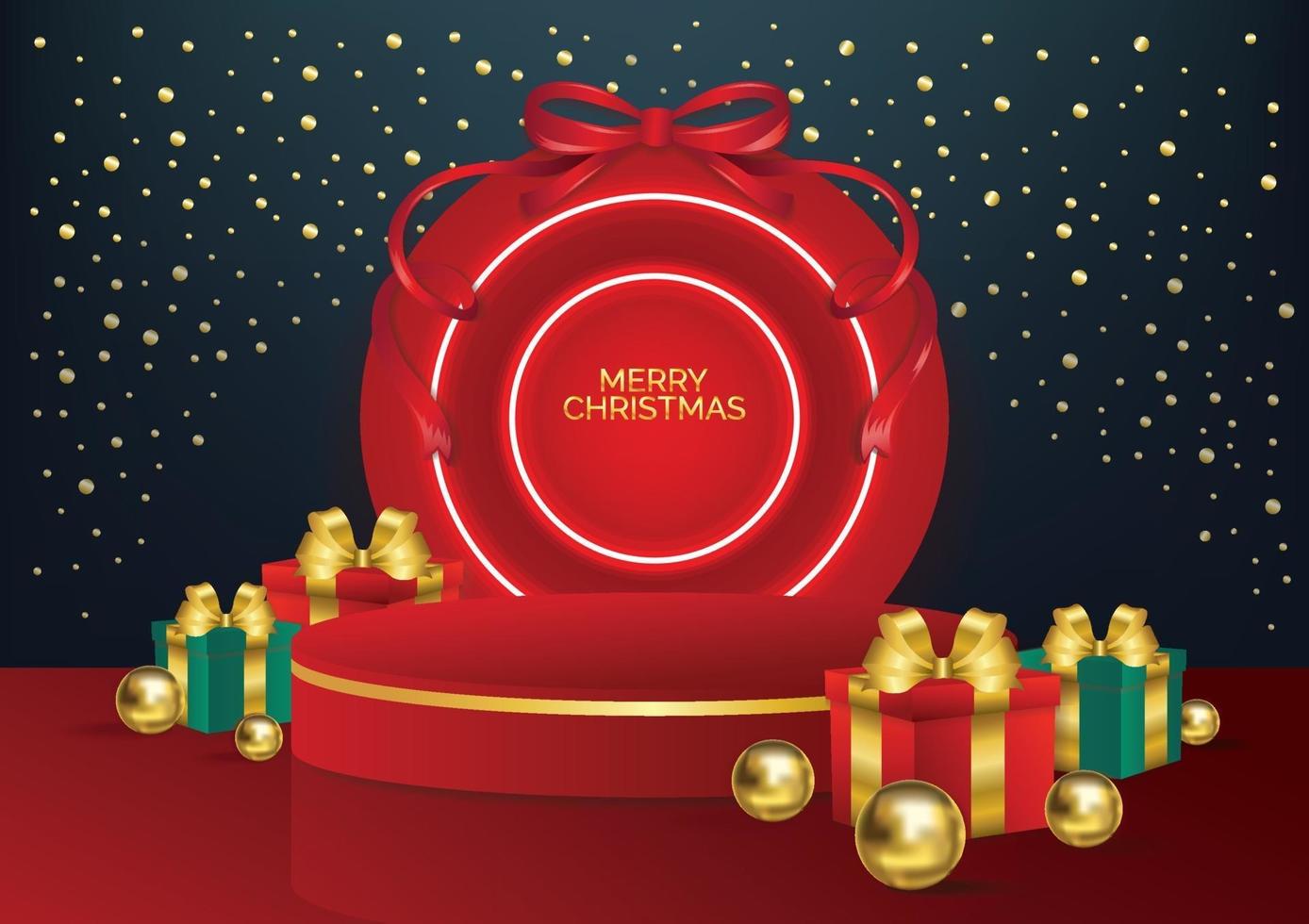 Christmas podium neon background vector