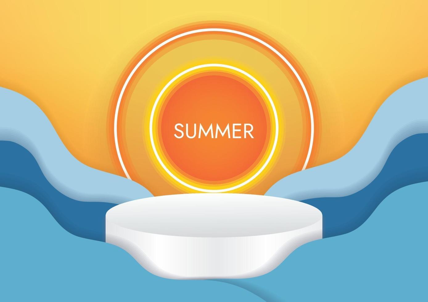 sun and wave summer sale podium vector