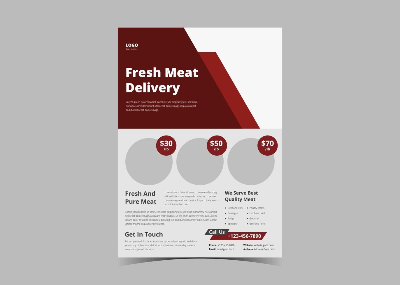 Fresh meat delivery flyer design template vector