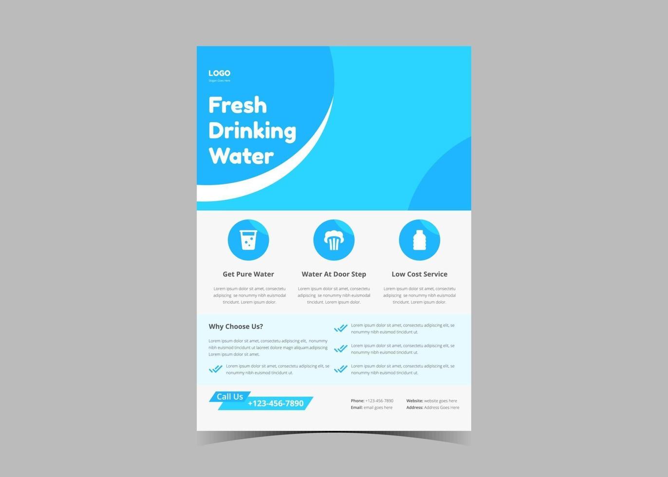 Pure water flyer design template vector