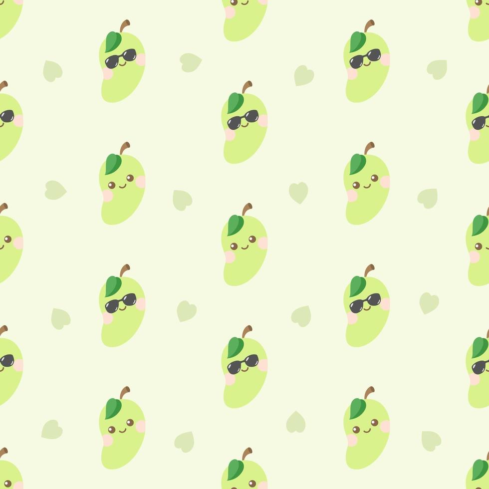 Cute Kawaii Mango Character Seamless Pattern vector