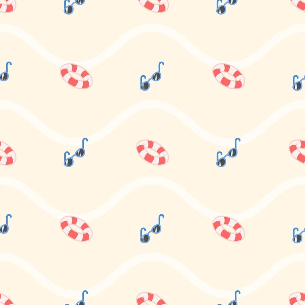 Cute Summer Swimming Ring And Sunglasses Seamless Pattern vector