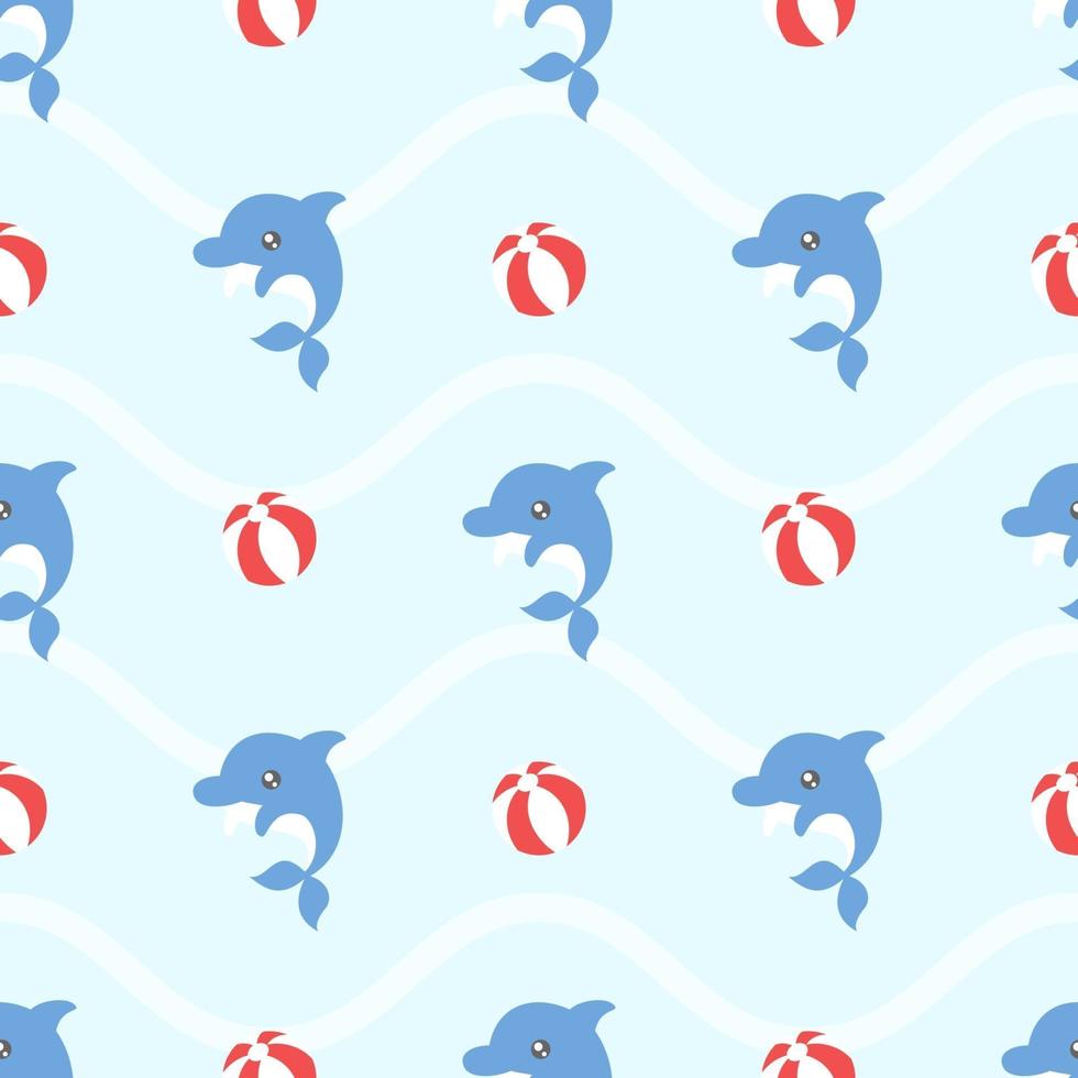 Cute Kawaii Dolphin And Beach Ball Seamless Pattern vector