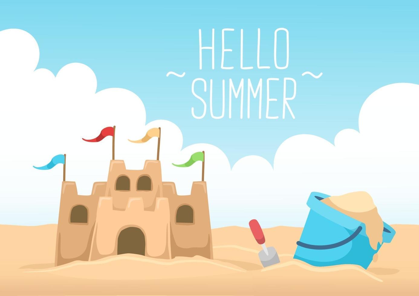 Hello Summer Sand Castle And Bright Sky vector