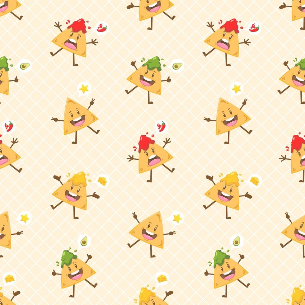 Cute Kawaii Nachos Character Seamless Pattern vector