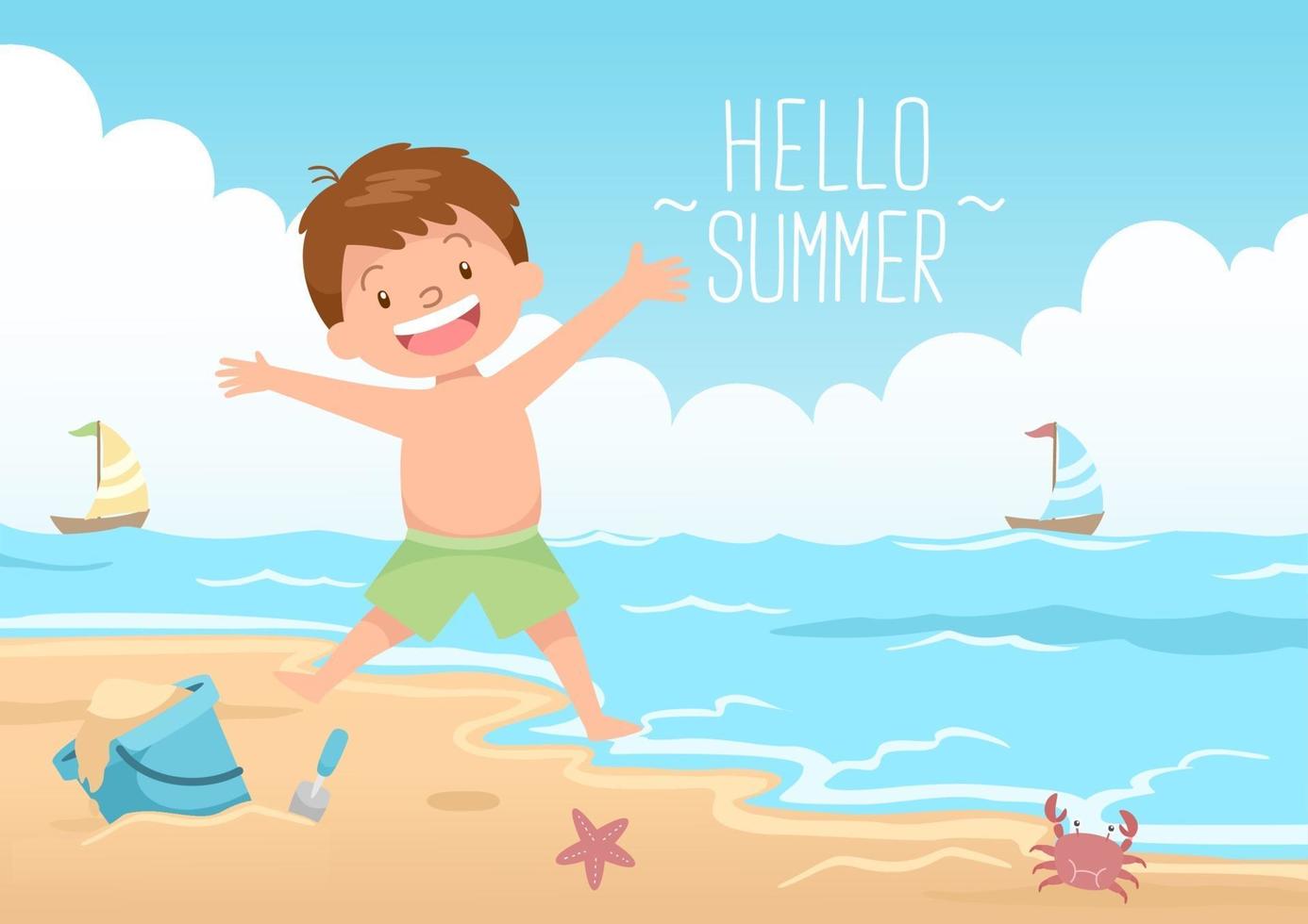 Happy Kid Jumping Hello Summer vector