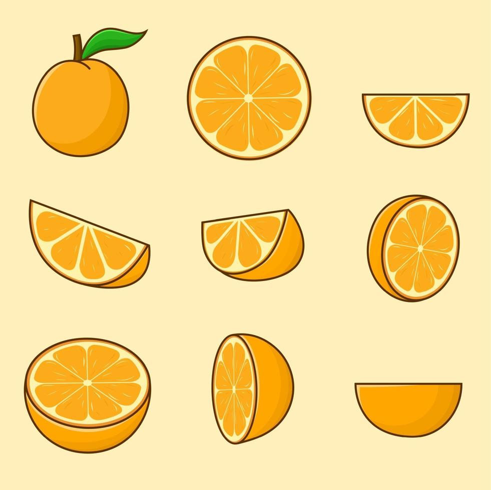 conjunto de ilustración de vector aislado naranja en rodajas con contorno