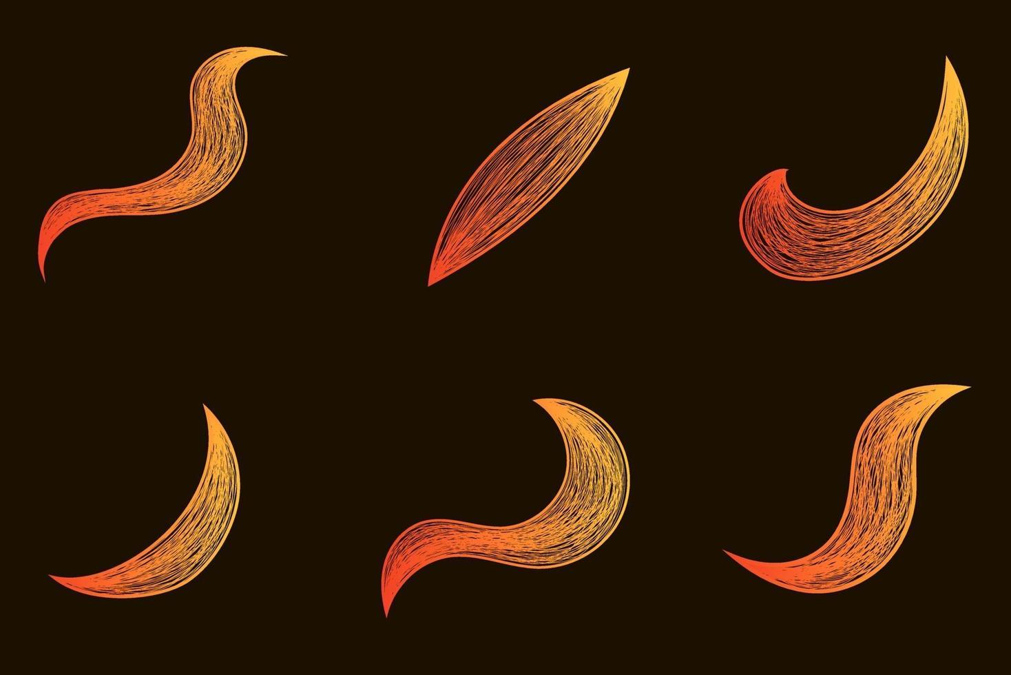 Set of abstract orange gradient wavy lines isolated vector bundle