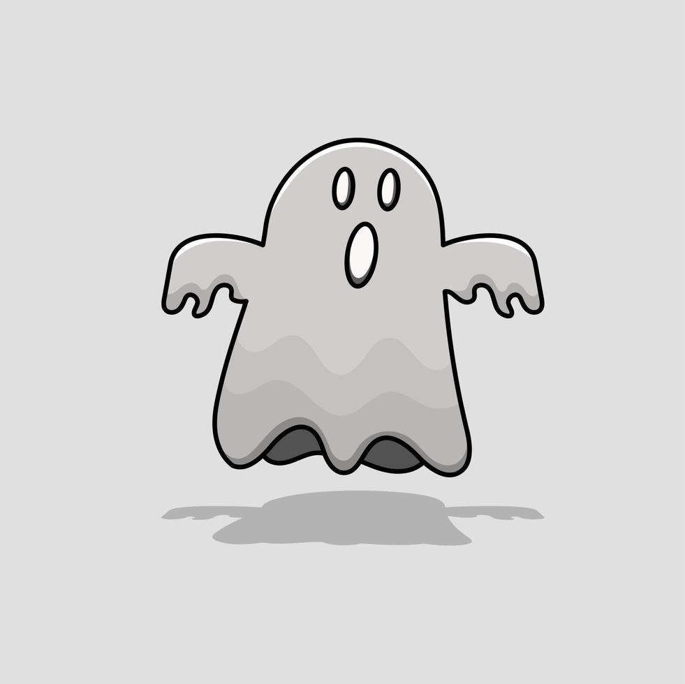 Halloween fantasma estilo de dibujos animados aislado con vector de contorno y sombra