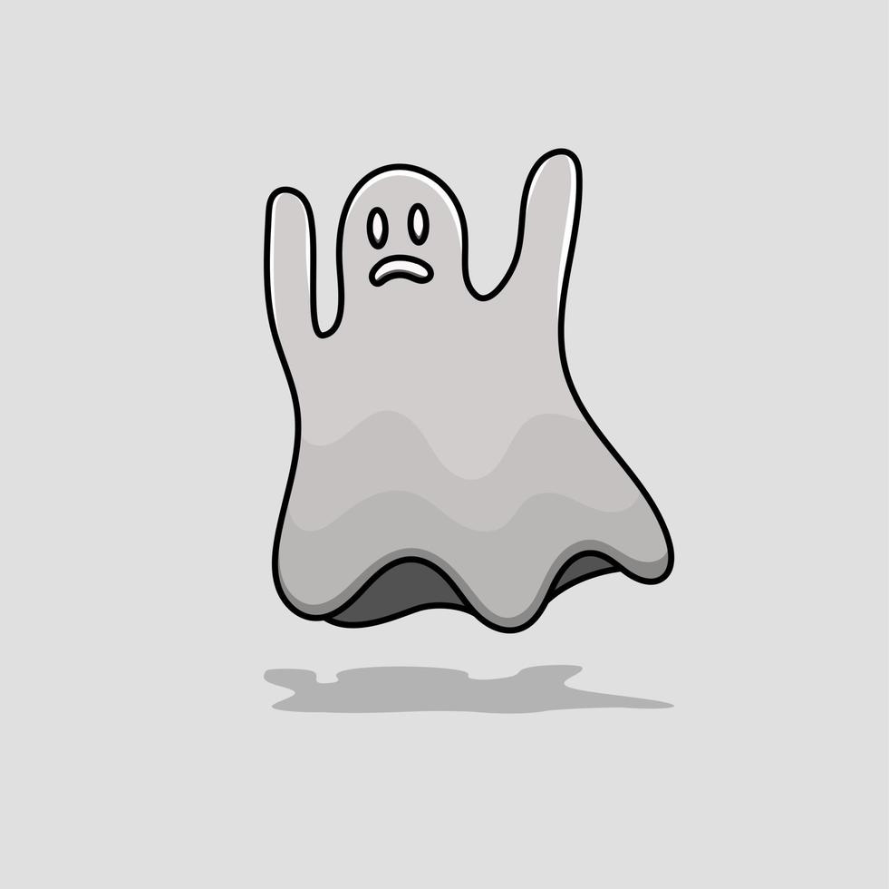 Halloween fantasma estilo de dibujos animados aislado con vector de contorno y sombra