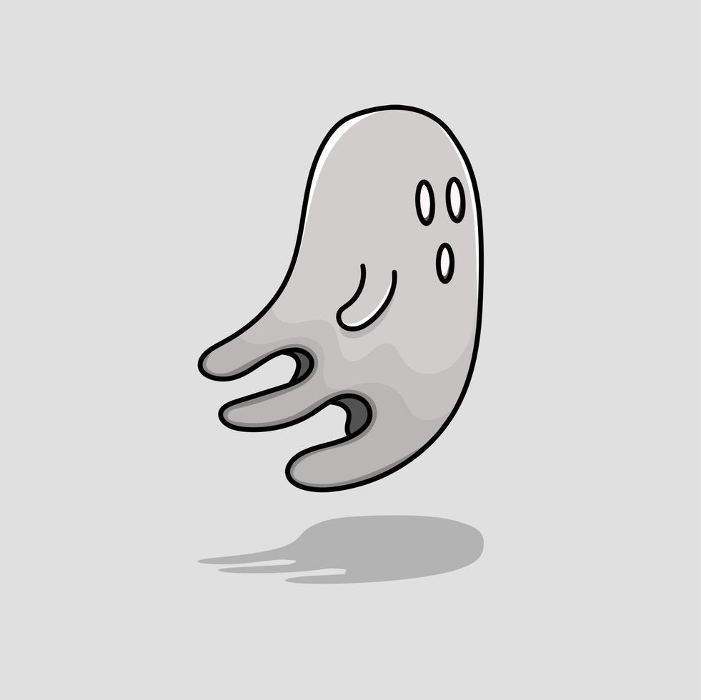 Halloween fantasma estilo de dibujos animados aislado con vector de contorno y sombra