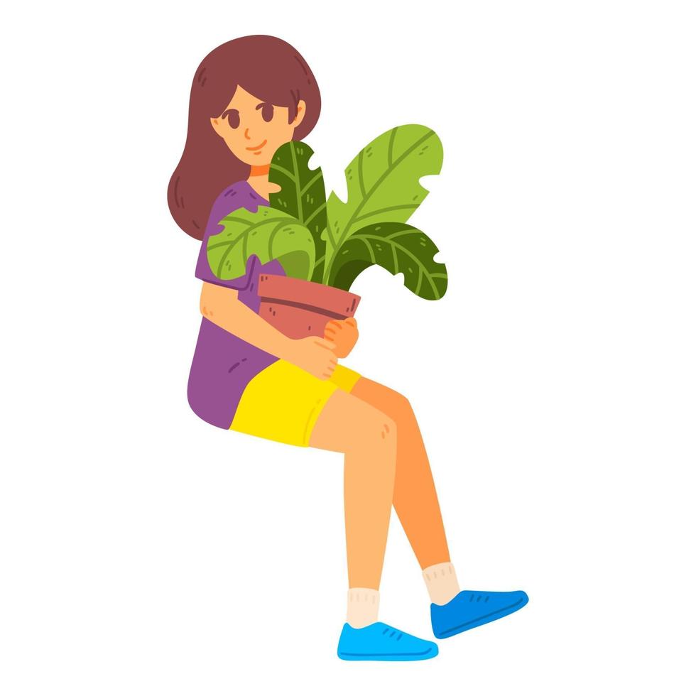 Girl caring houseplants. vector