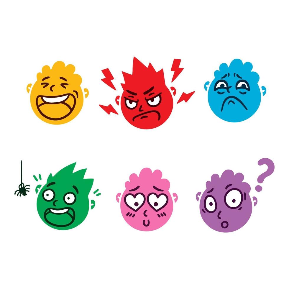 Round abstract face with different emotions. vector