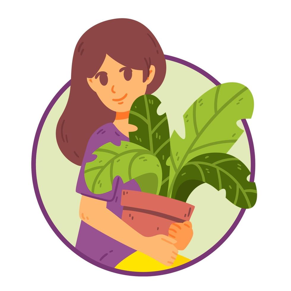 Girl caring houseplants. vector