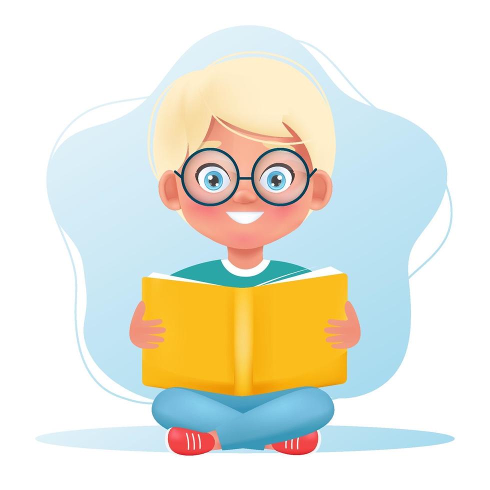 Kid holding book in hands. Reading more book. Vector illustration