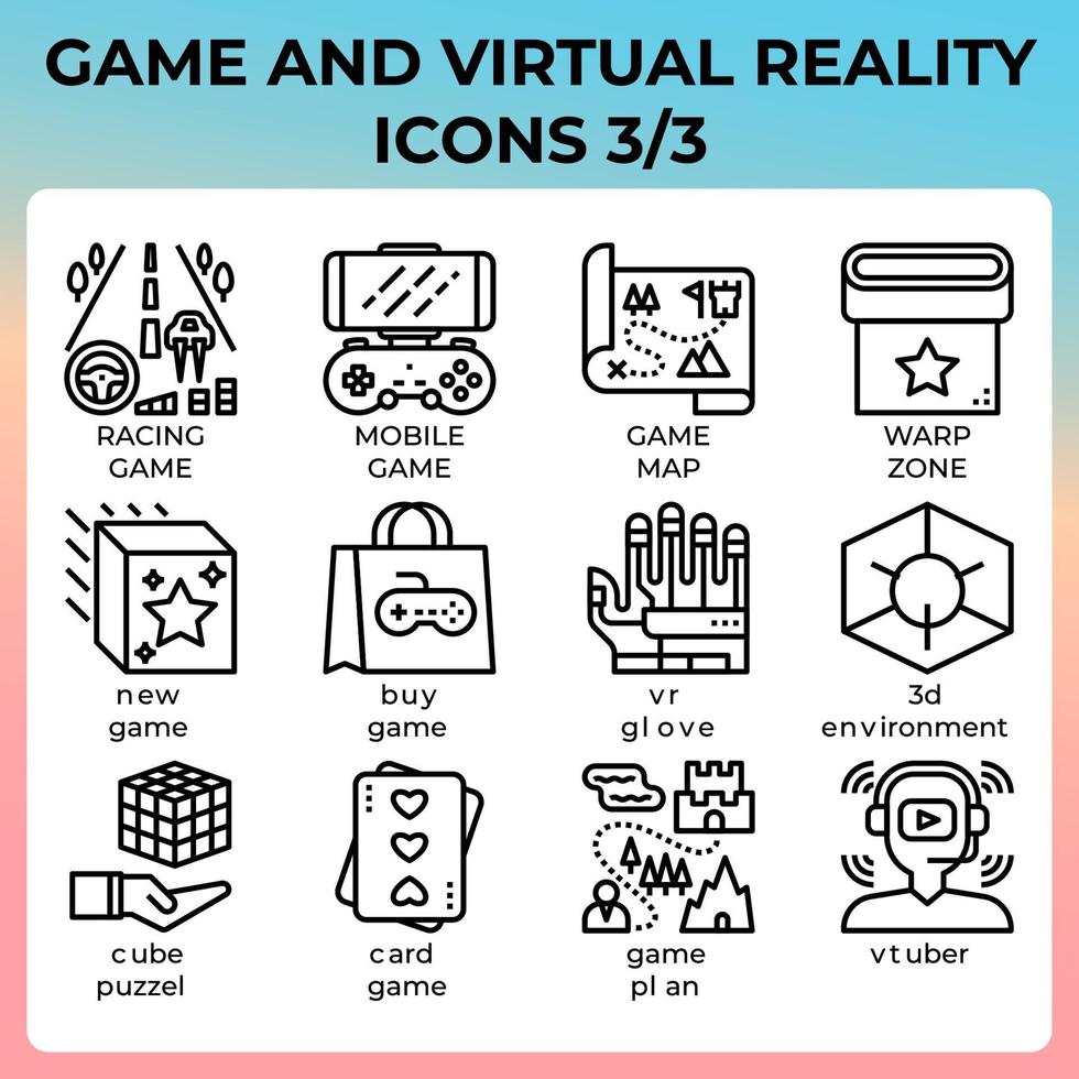 Game and virtual reality icon set vector