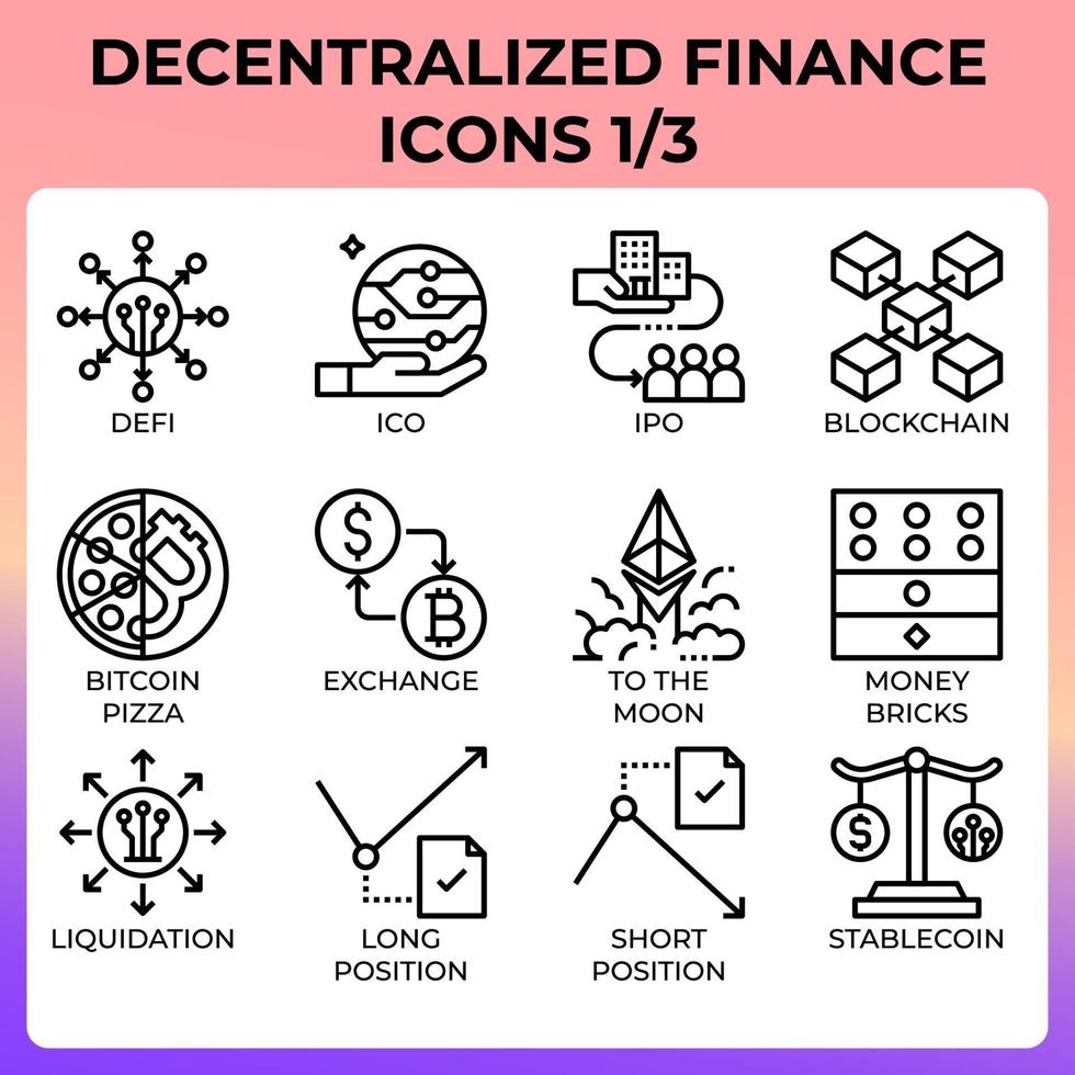 defi - conjunto de iconos de finanzas descentralizadas vector