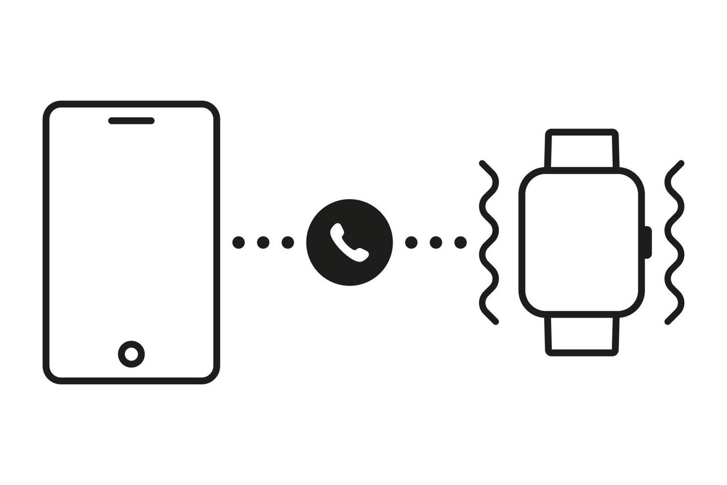 Smartphone is connected to a smart watch and accepts the call. Vector