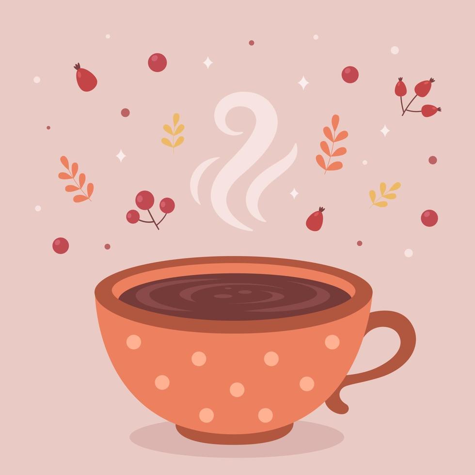 Coffee cup with cream and cinnamon. Autumn hot drink. Hello autumn vector