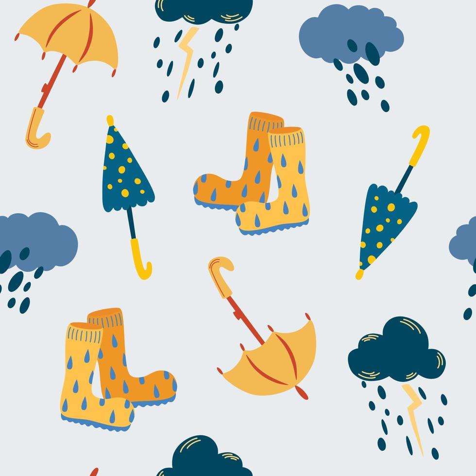 Rain and umbrellas seamless pattern. Autumn time. vector