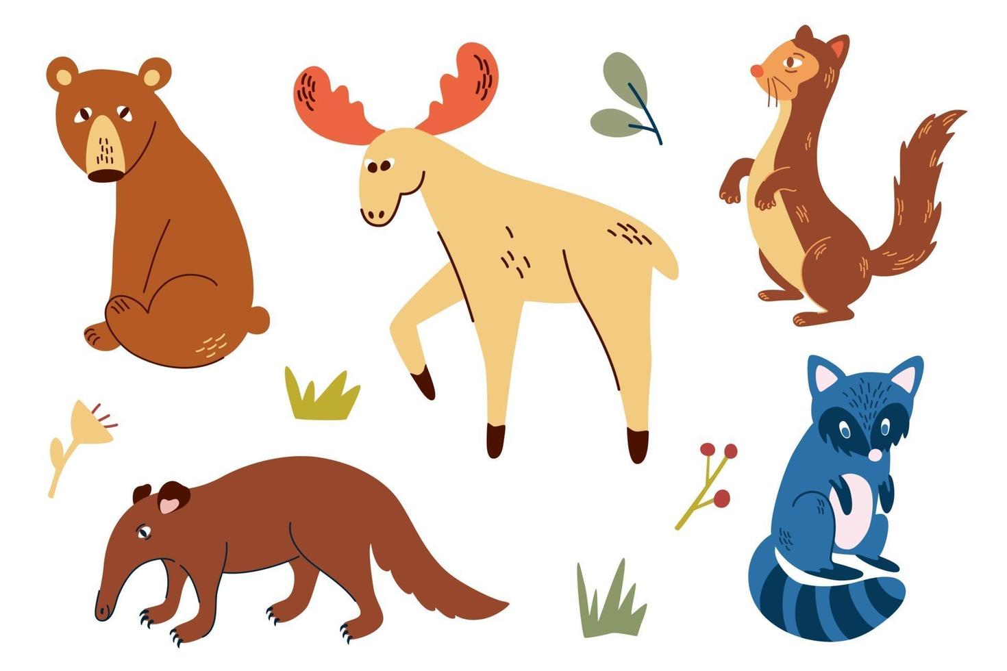 Conjunto de animales del bosque. animales salvajes del bosque. vector