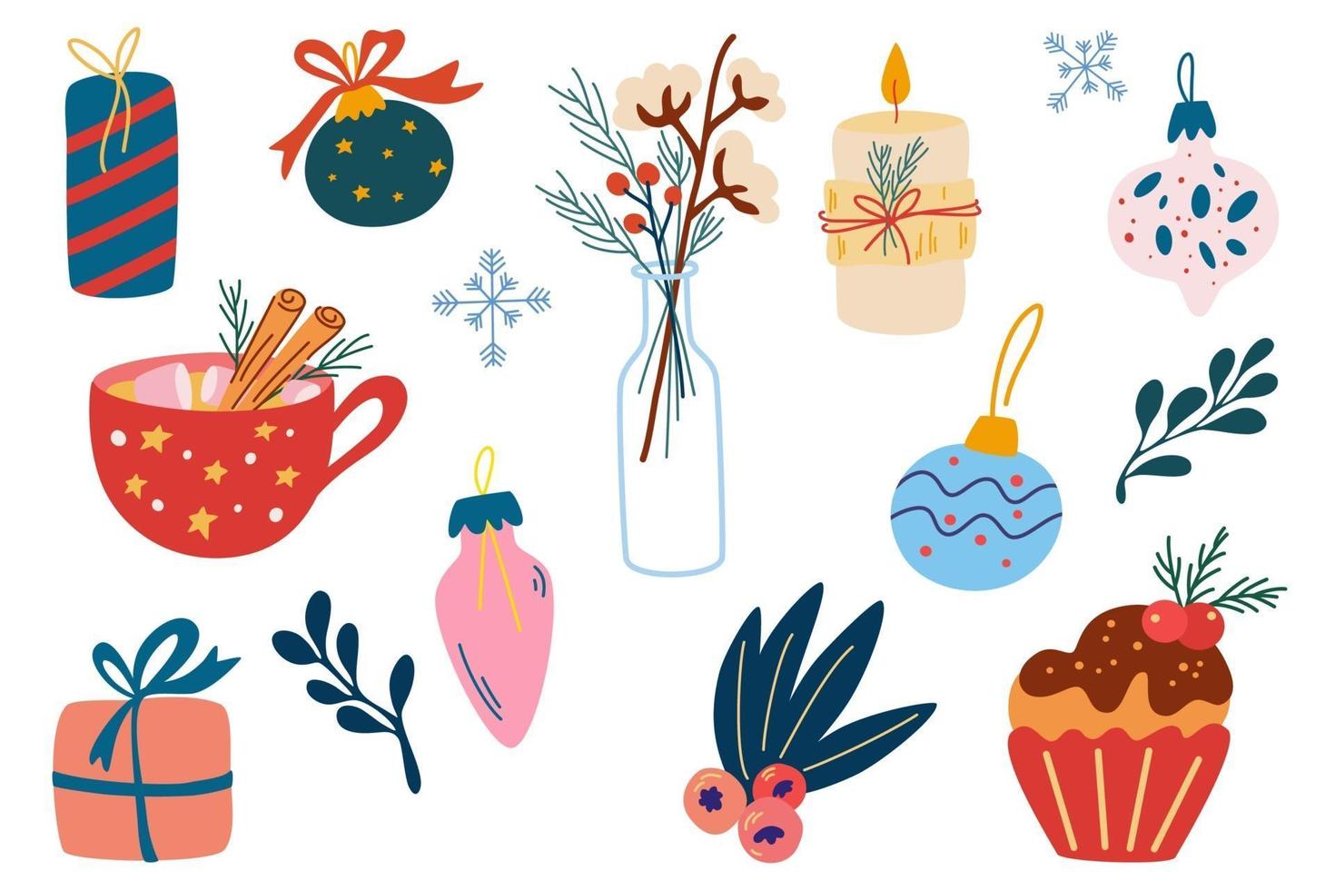 Christmas decorations set. Holiday gifts vector