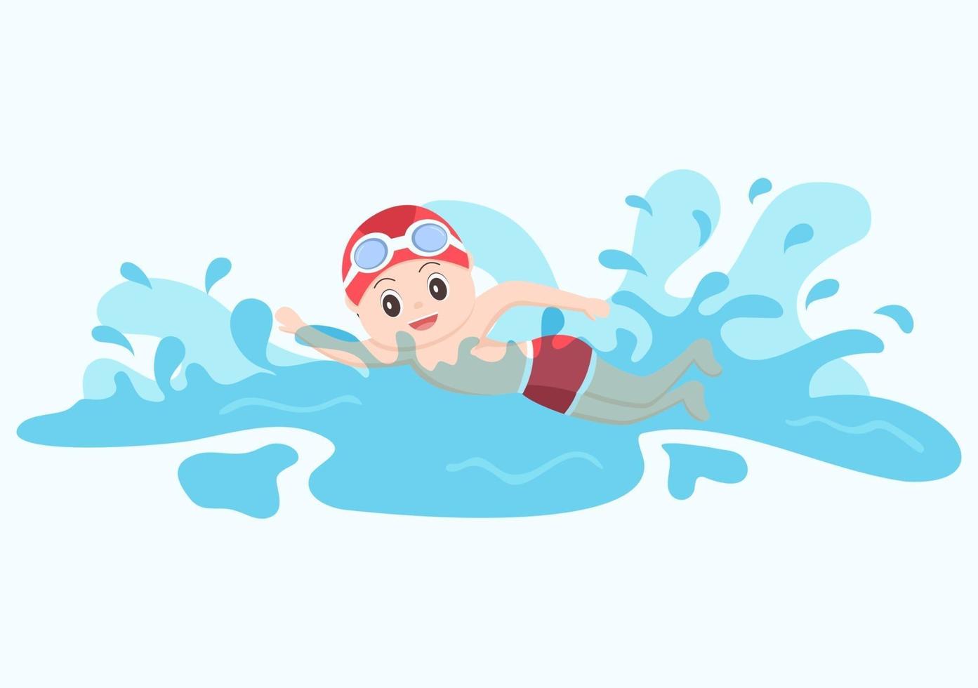 Cute Little Kids Swimming Vector Illustration