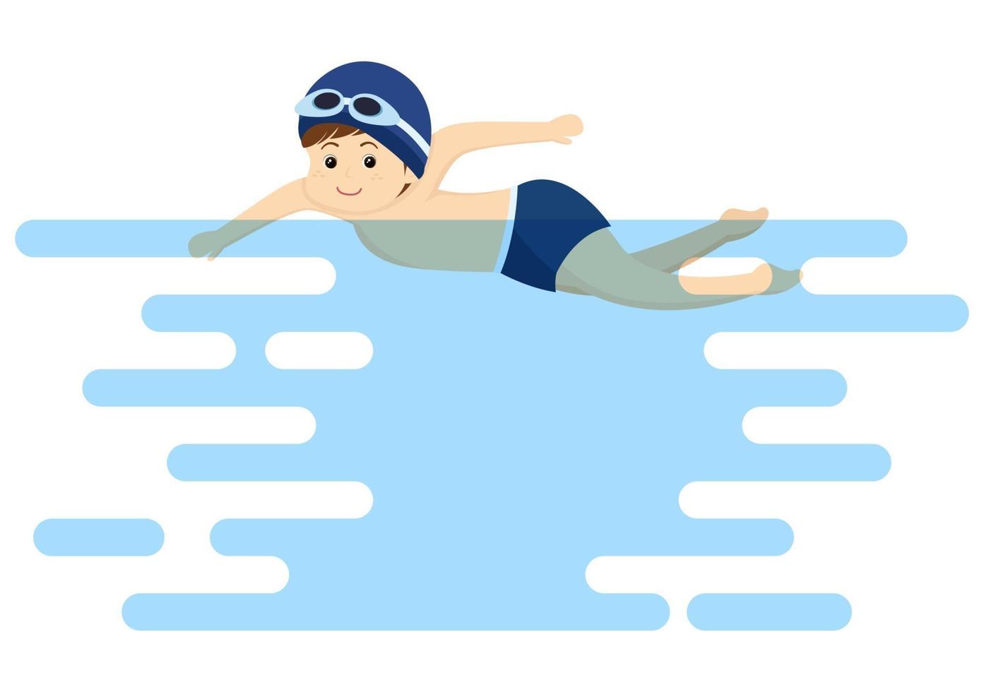 Cute Little Kids Swimming Vector Illustration