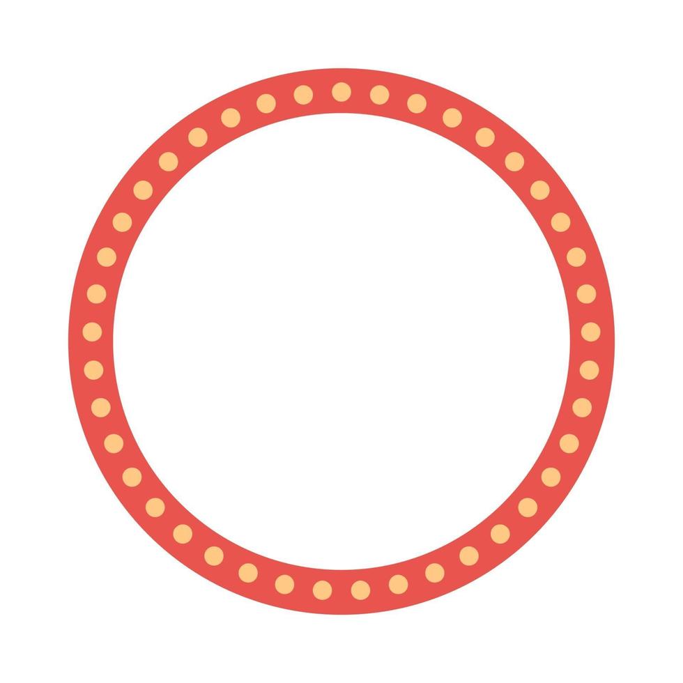 Round colorful red frame with light bulbs. Vector Illustration