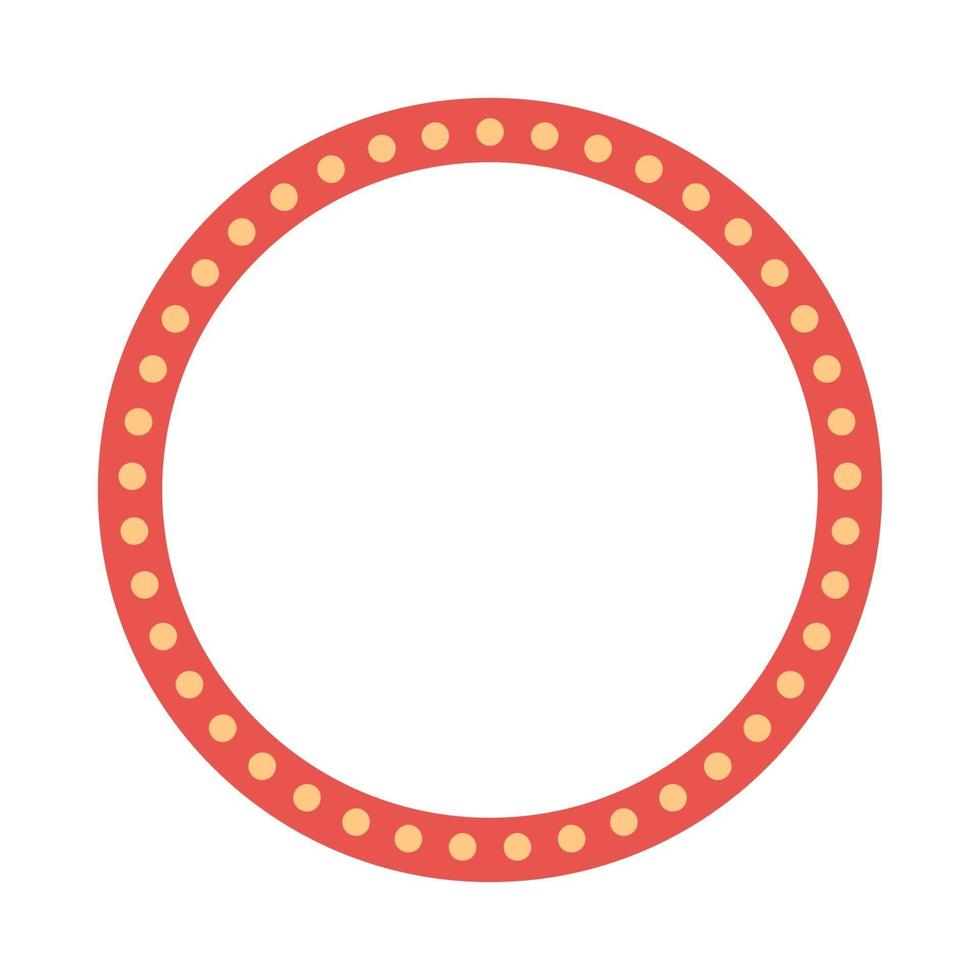 Round colorful red frame with light bulbs. Vector Illustration