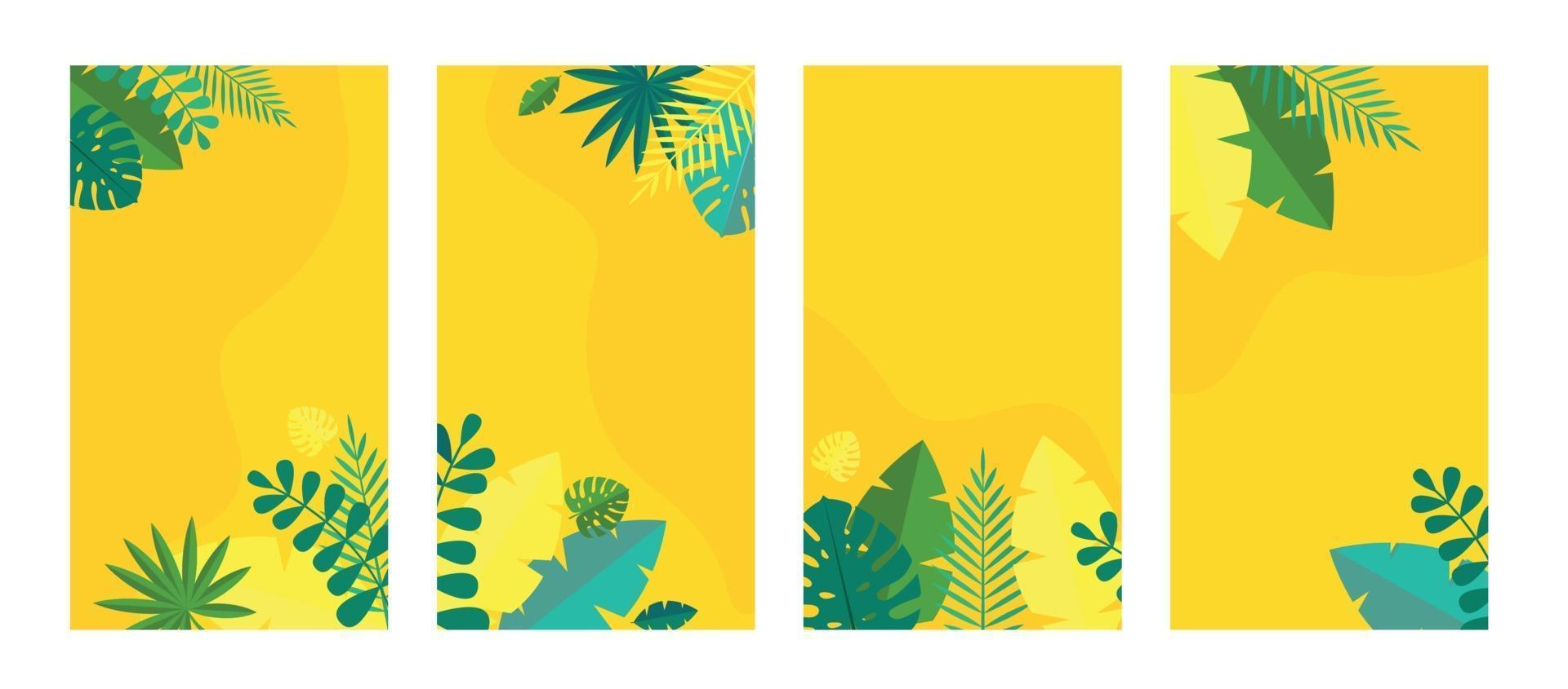 Simple Tropical Palm and Motstera Leaves Natural set vector